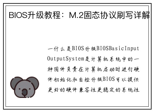 BIOS升级教程：M.2固态协议刷写详解